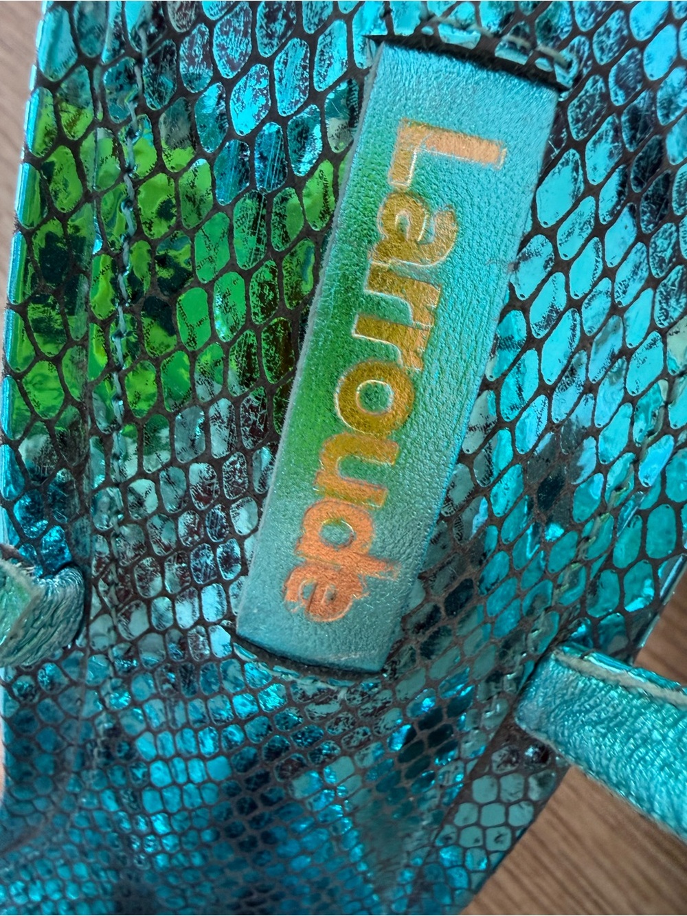 Larroudé Metallic Turquoise Snakeskin Strappy Heels Sandals Size 10 - Picture 5 of 5